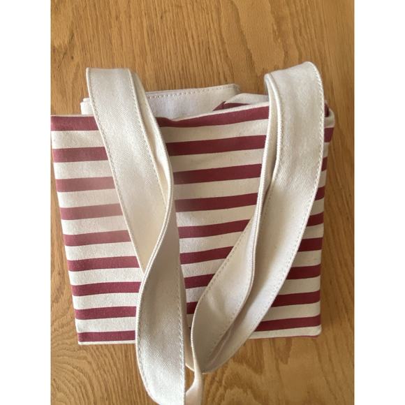 J Crew Tote/Travel Adult Canvas Striped Cotton Burgundy Stripe Large - Picture 6 of 8